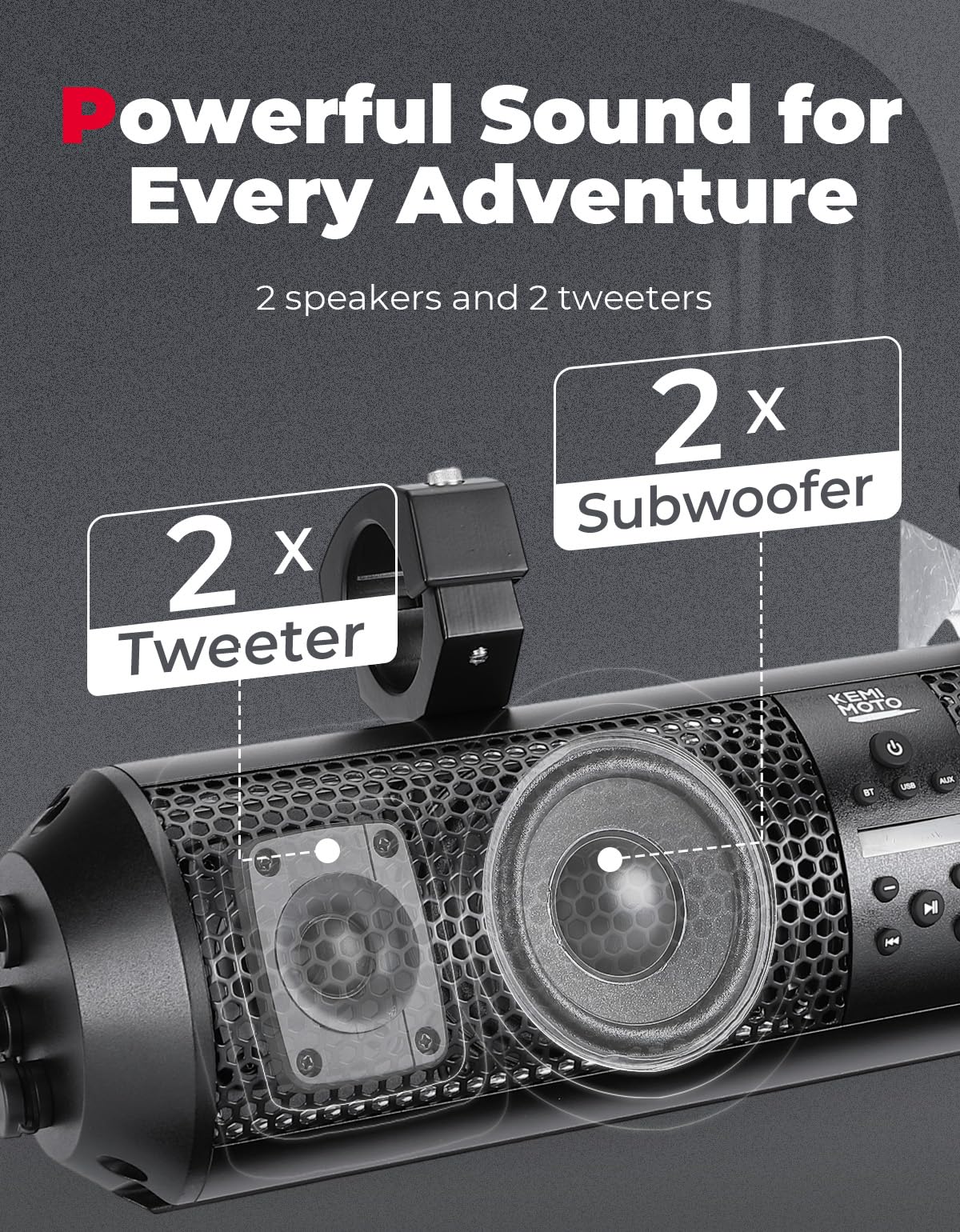 18" UTV Sound Bar with RGB & Bluetooth for 1.56"-2.25" Cages - Image 4