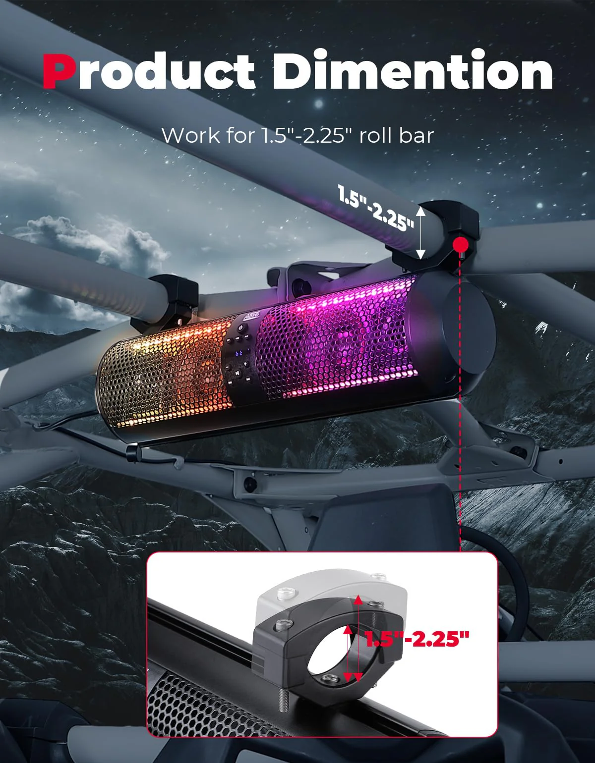 18" UTV Sound Bar with RGB & Bluetooth for 1.56"-2.25" Cages - Image 6
