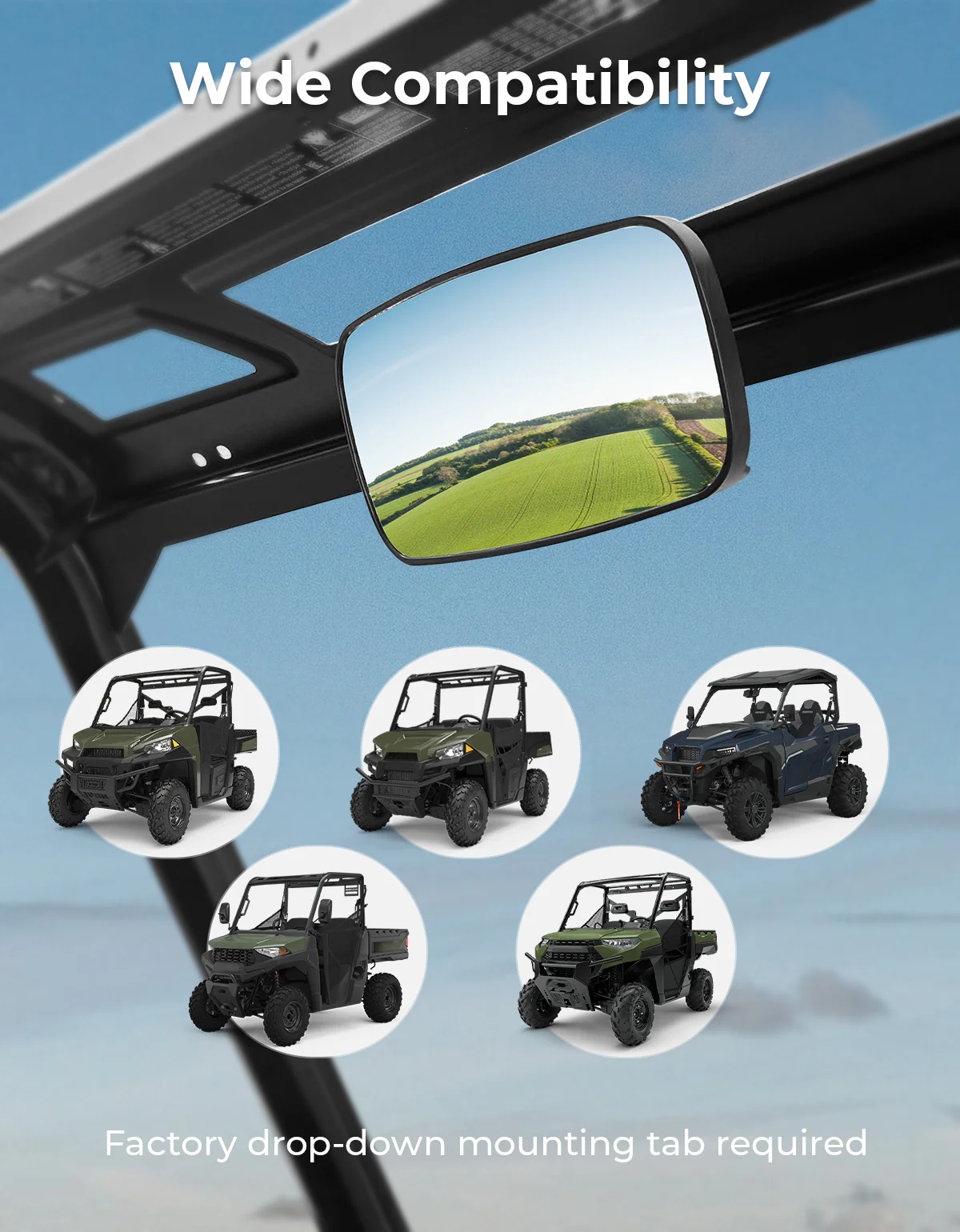2-IN-1 Flip Windshield & Rear View Mirror for Polaris Ranger XP - Image 11
