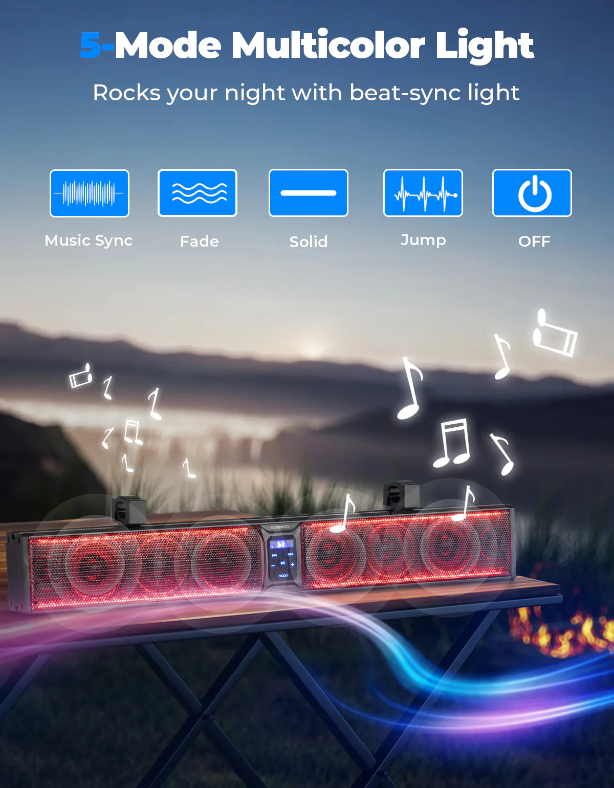 33 Inch RGB UTV Bluetooth Sound Bar, 8 Speakers for 1.75''-2.25'' Roll Bar - Image 5