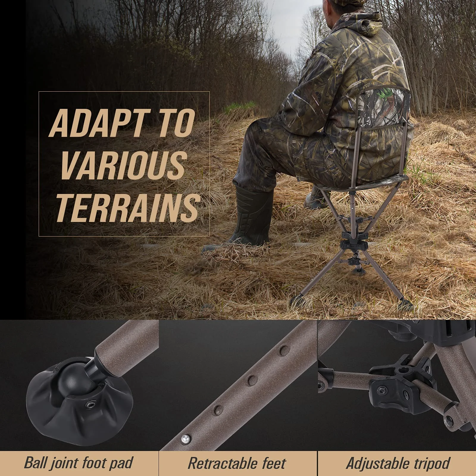 360° Tripod Swivel Hunting Chair with Backrest - Image 3