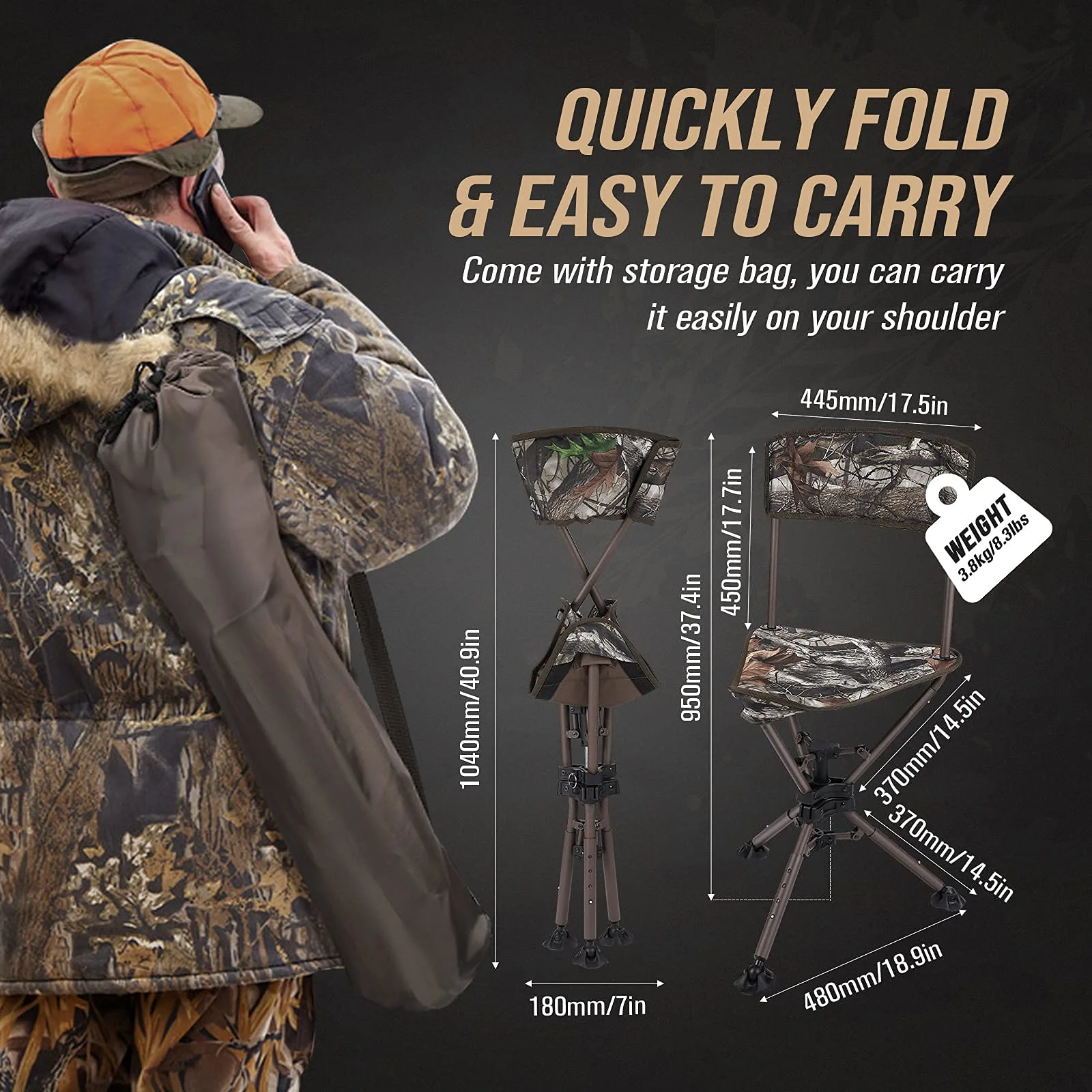 360° Tripod Swivel Hunting Chair with Backrest - Image 6