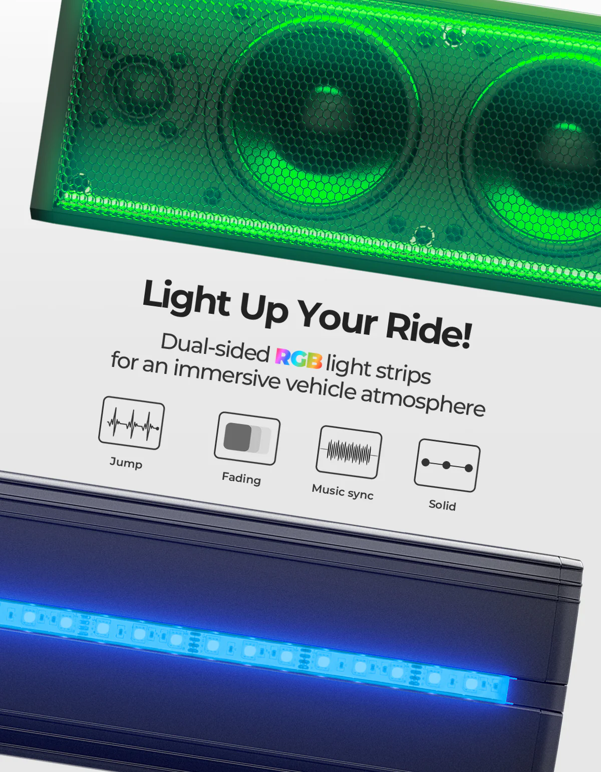UTV Sound Bar RGB 25'' Bluetooth Multicolor Lights 500W Amplifier 1.25''-2'' Roll Bar - Image 5