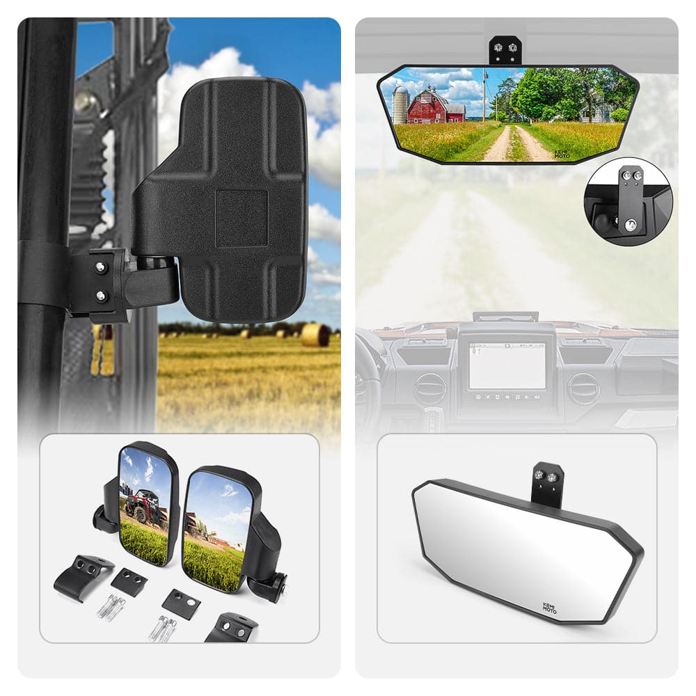 Adjustable Break Away Side Mirrors & Rear View Mirror for Polaris Ranger - Image 14