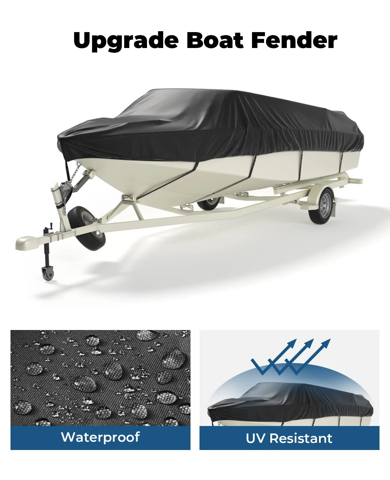 Trailerable Boat Covers 600D, Waterproof Fit V-Hull Tri-Hull Pro-Style Fishing Runabout Ski Bass Boat - Image 3