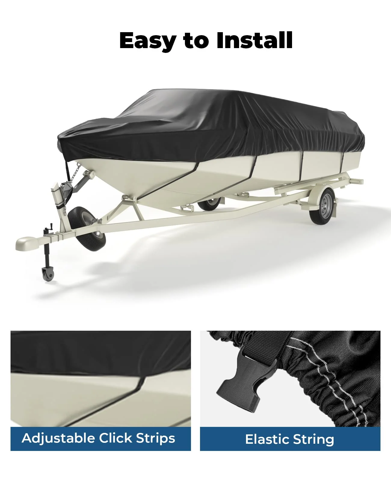 Trailerable Boat Covers 600D, Waterproof Fit V-Hull Tri-Hull Pro-Style Fishing Runabout Ski Bass Boat - Image 4