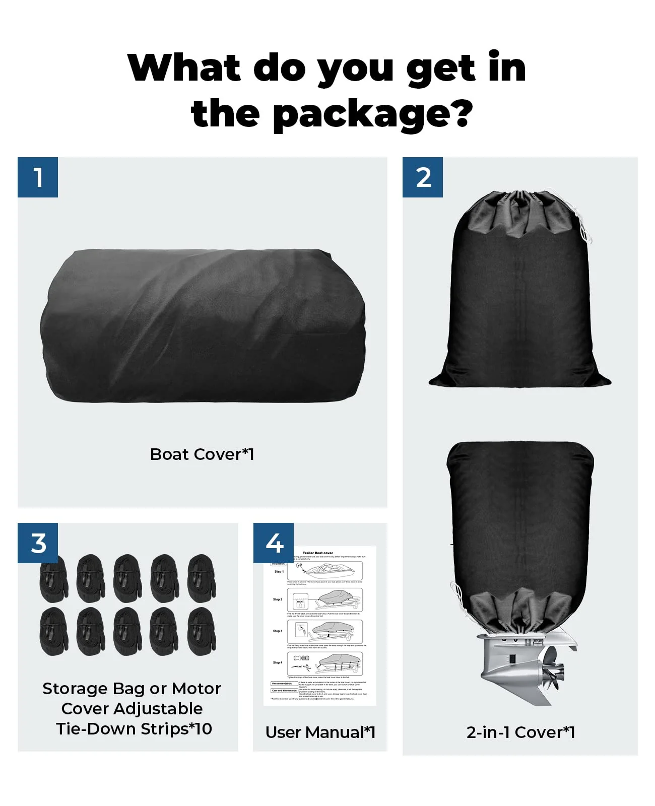 Trailerable Boat Covers 600D, Waterproof Fit V-Hull Tri-Hull Pro-Style Fishing Runabout Ski Bass Boat - Image 6