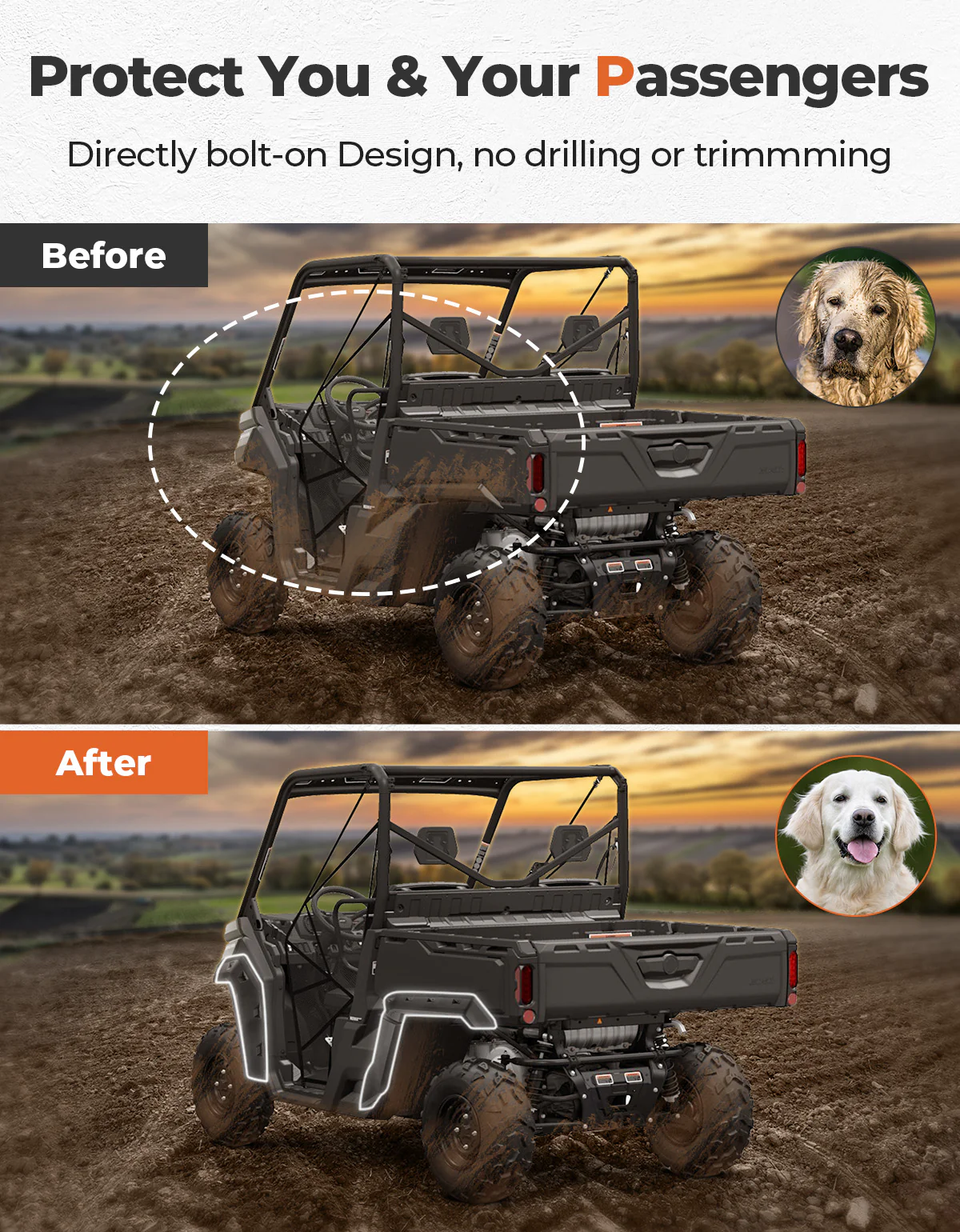 Front and Rear Extended Mud Guards for Can Am Defender - Image 4