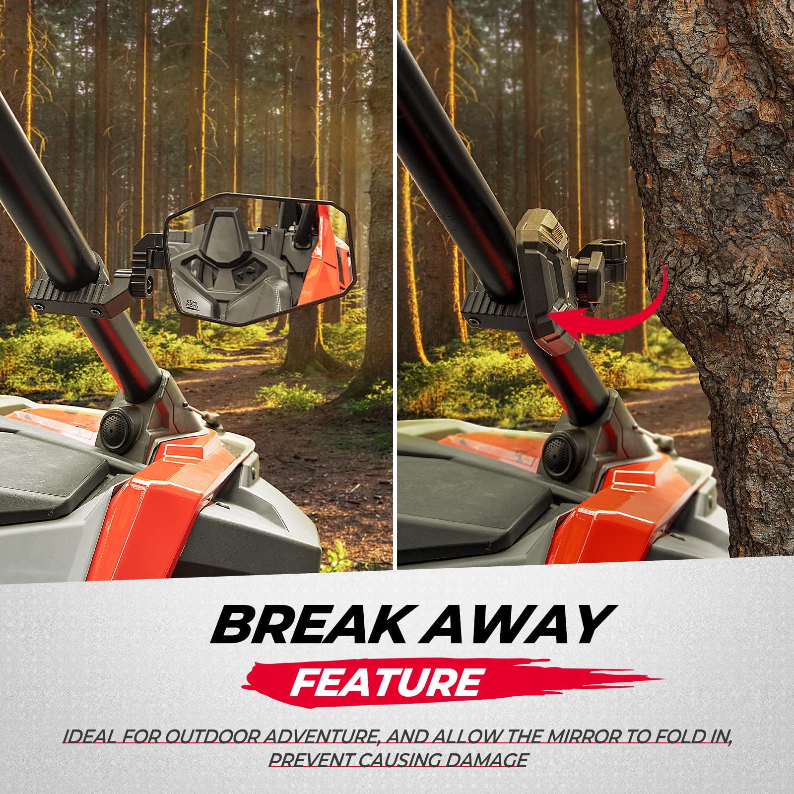 UTV Side Mirrors for 1.65"-2" Roll bar Fit for Polaris RZR / Maverick X3 - Image 6