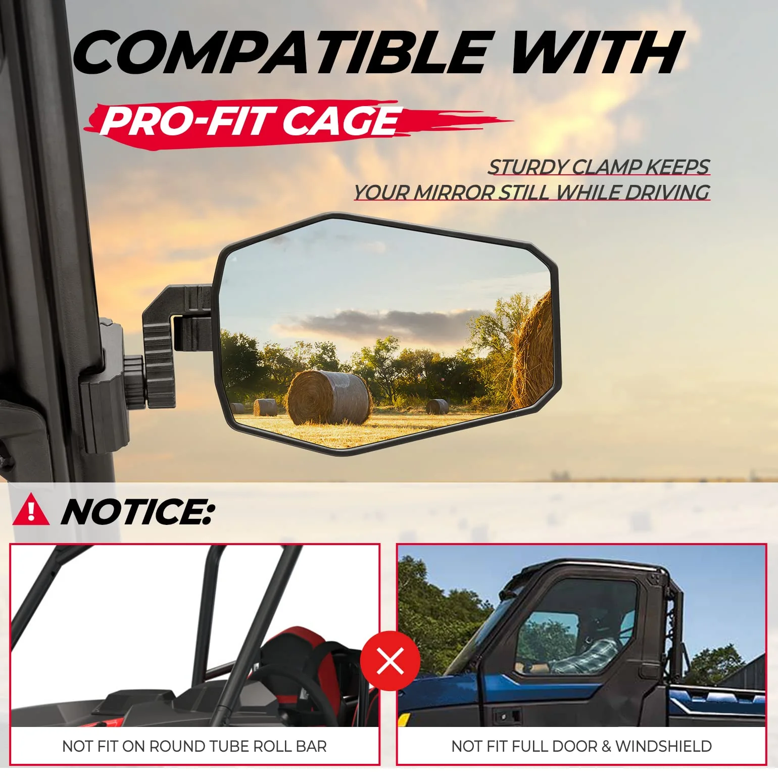 UTV Side Mirrors for Polaris Ranger/ Can-Am Defender/ Maverick Trail - Image 3