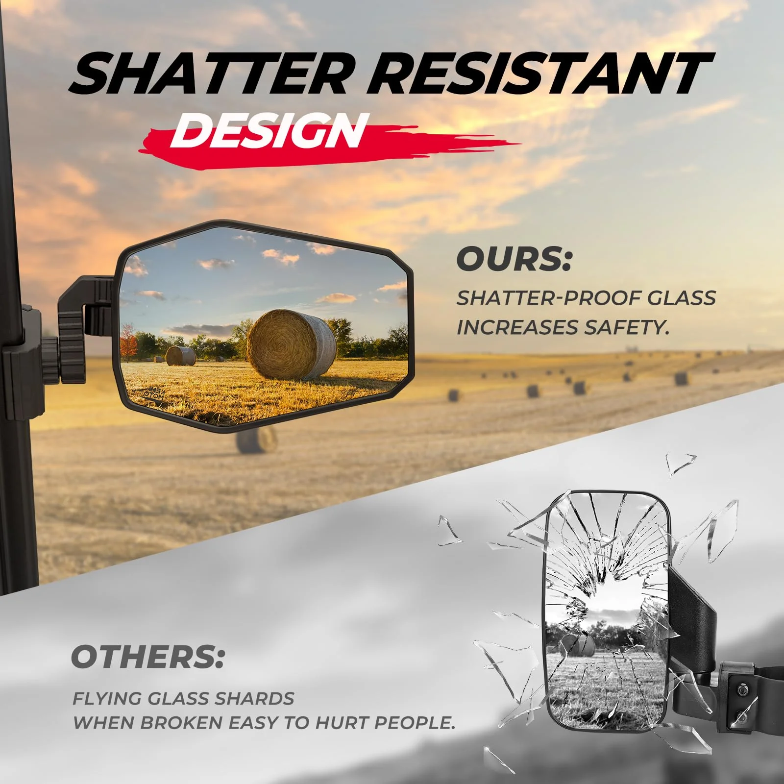 UTV Side Mirrors for Polaris Ranger/ Can-Am Defender/ Maverick Trail - Image 6