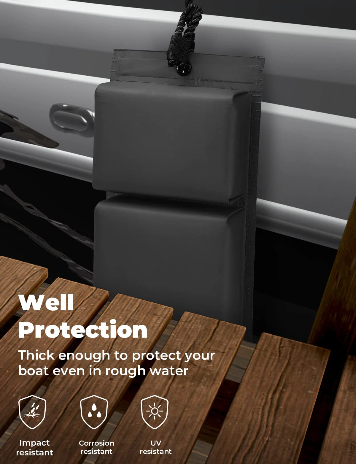 2PCS PWC Boat Fenders, Boat Bumpers for Jet Ski and Docking with Ropes - Image 3