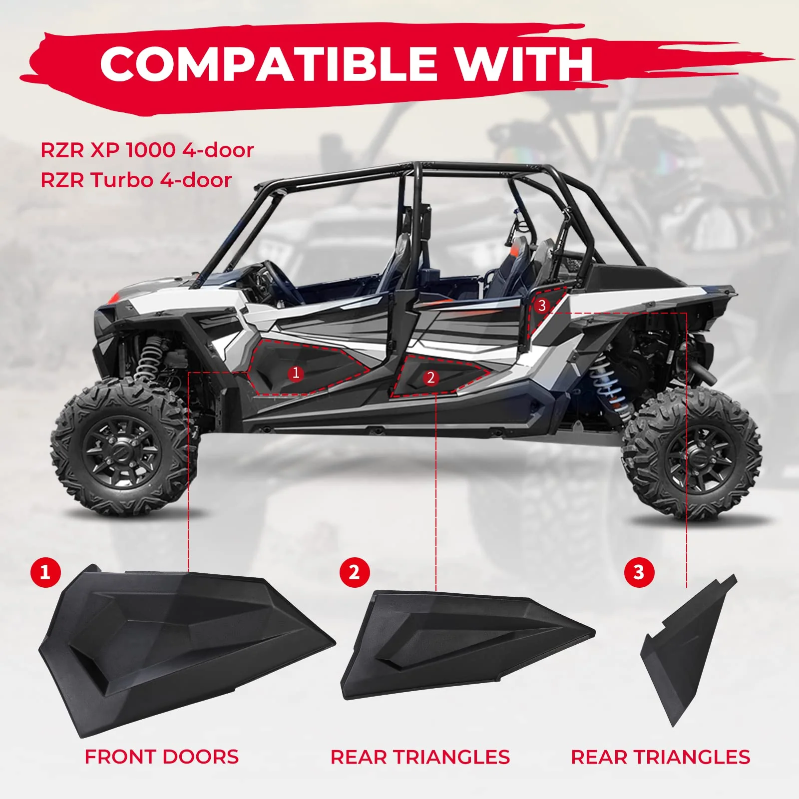 Lower Doors Panel Inserts For Polaris RZR XP4 1000 2014-2023 (4 Doors) - Image 4