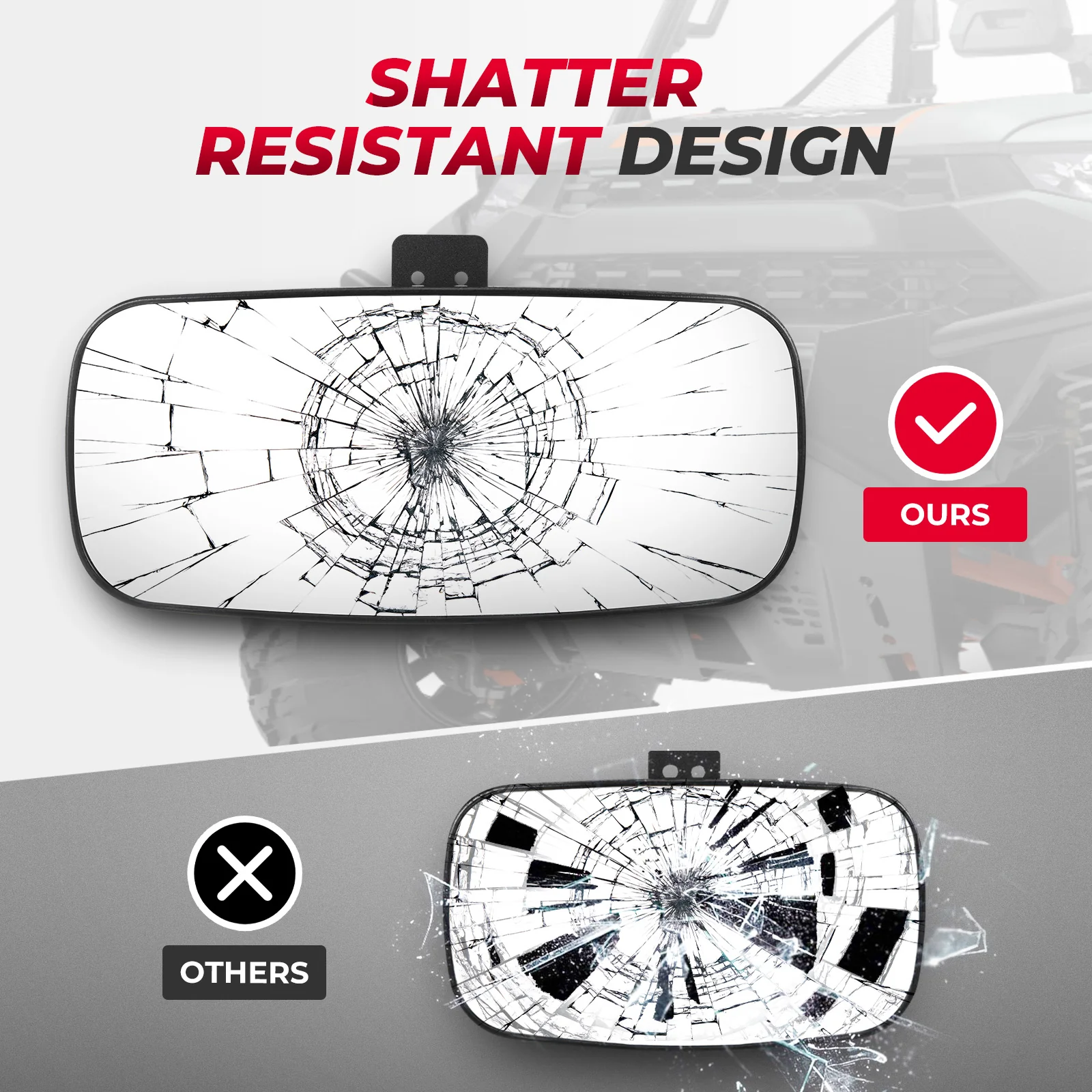 Large & Wide Rear Center View Mirror for Polaris Ranger 2015-2022 - Image 5