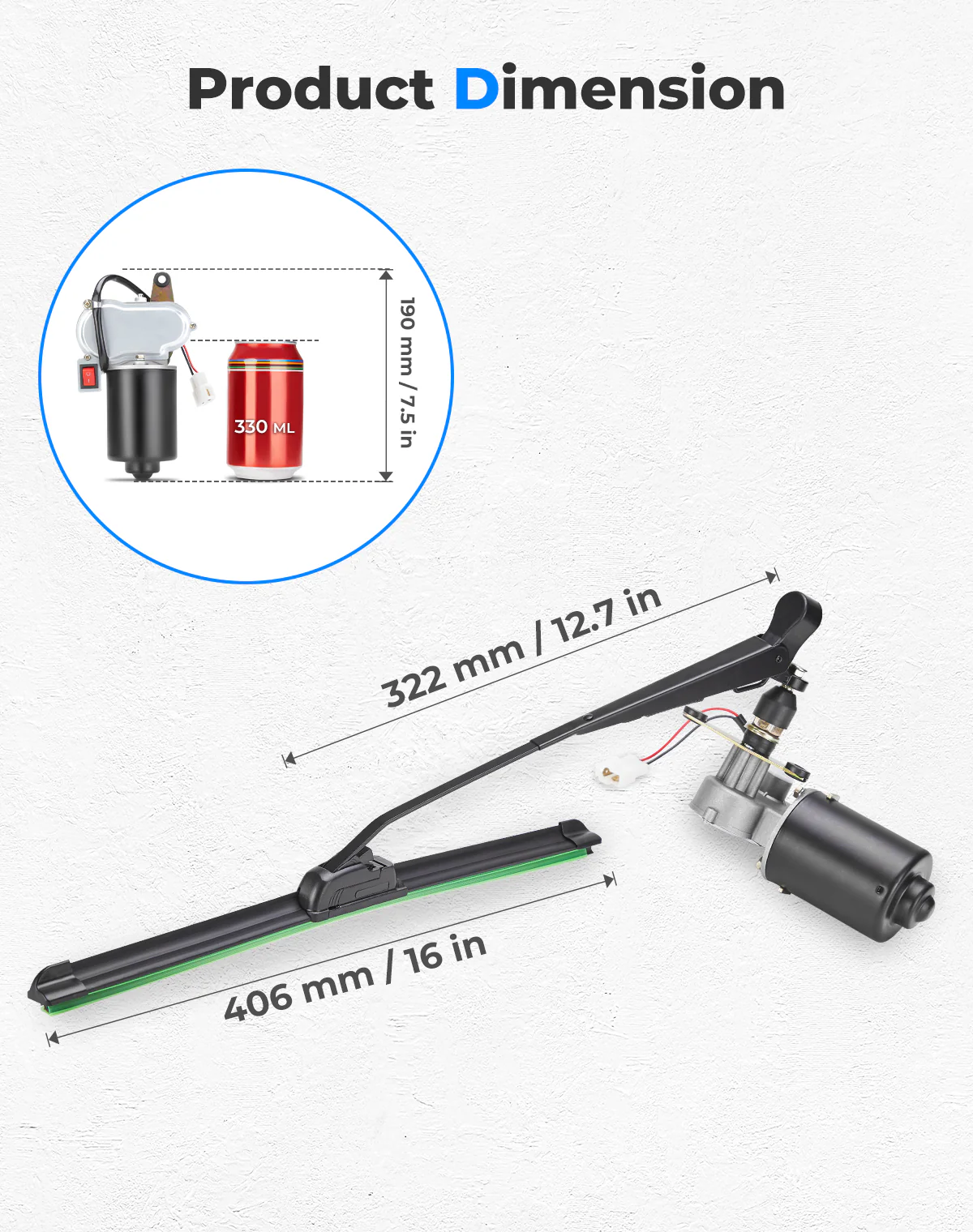 12V Electric Windshield Wiper Kit 16" for most UTV - Image 4