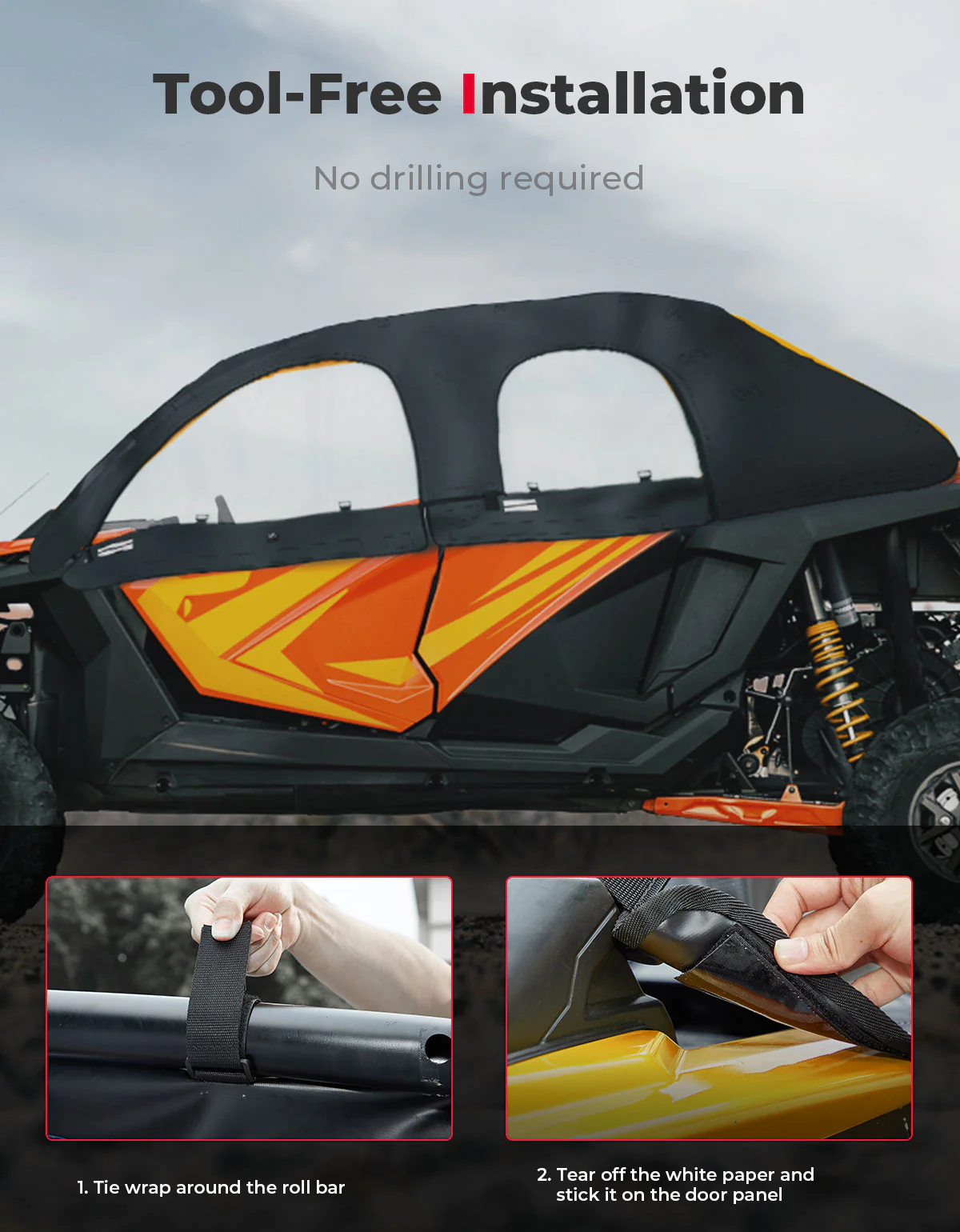 Soft Upper Door Cab Enclosure Set for Polaris RZR PRO XP 4/Turbo R 4 - Image 8