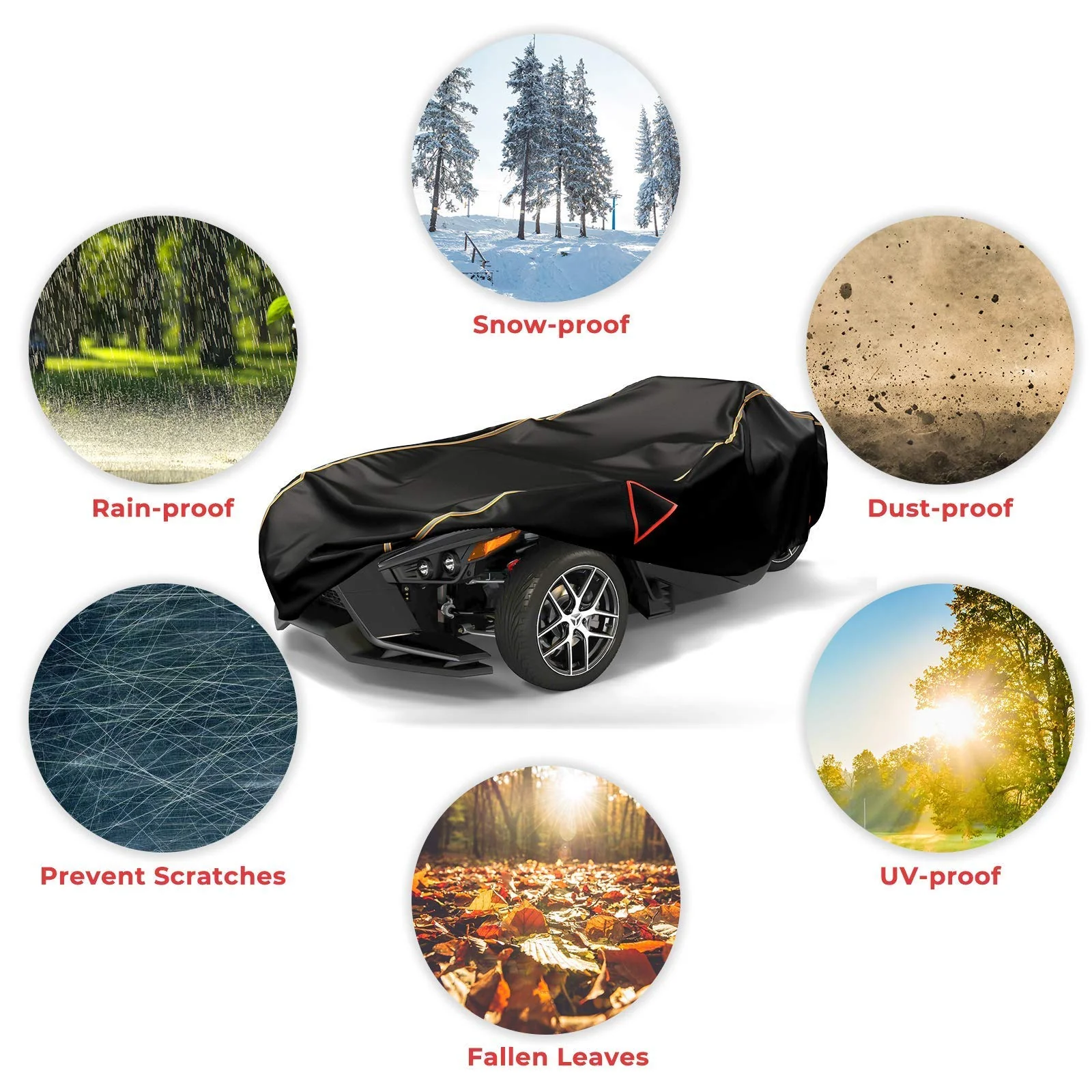 Black Car Cover 300D Elastic Oxford Composite 80g Non-woven Frabric Compatible With Polaris Slingshot - Image 6