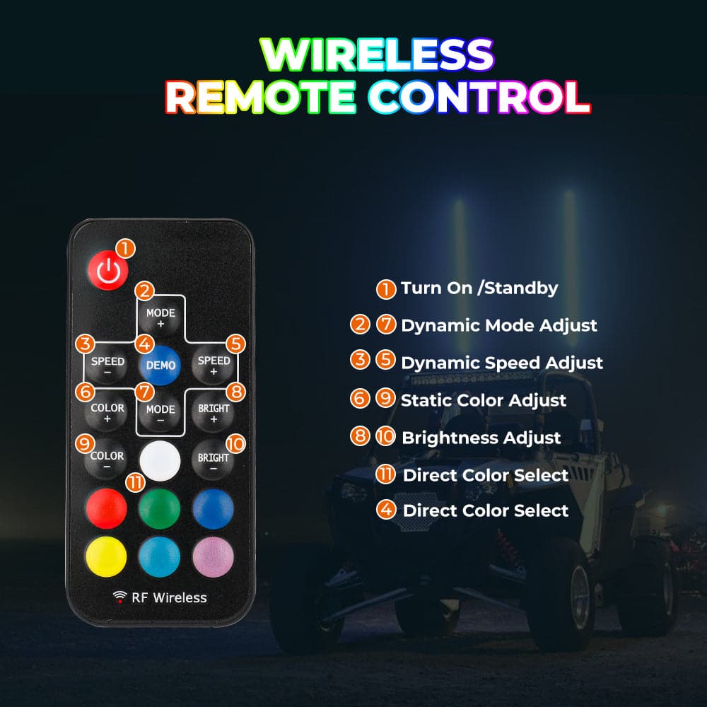 LED Whip Lights for ATV/UTV/RZR (5FT & RGB - 1PC) - Image 5