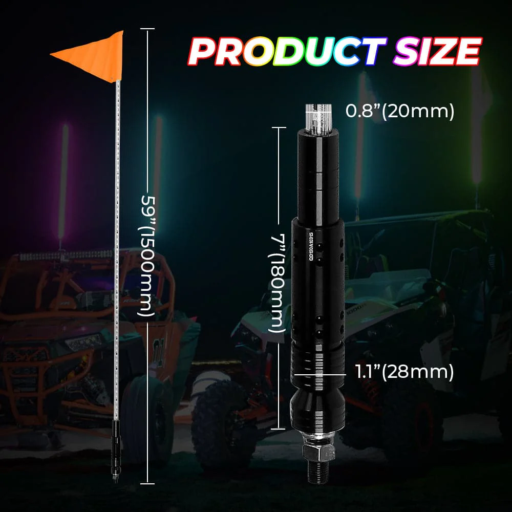 LED Whip Lights for ATV/UTV/RZR (5FT & RGB - 1PC) - Image 8