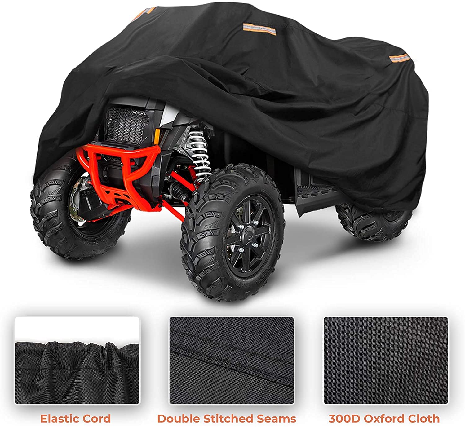 300D OXFORD Fabric 4 Reflective Strip Black ATV Cover L17997 - Image 7