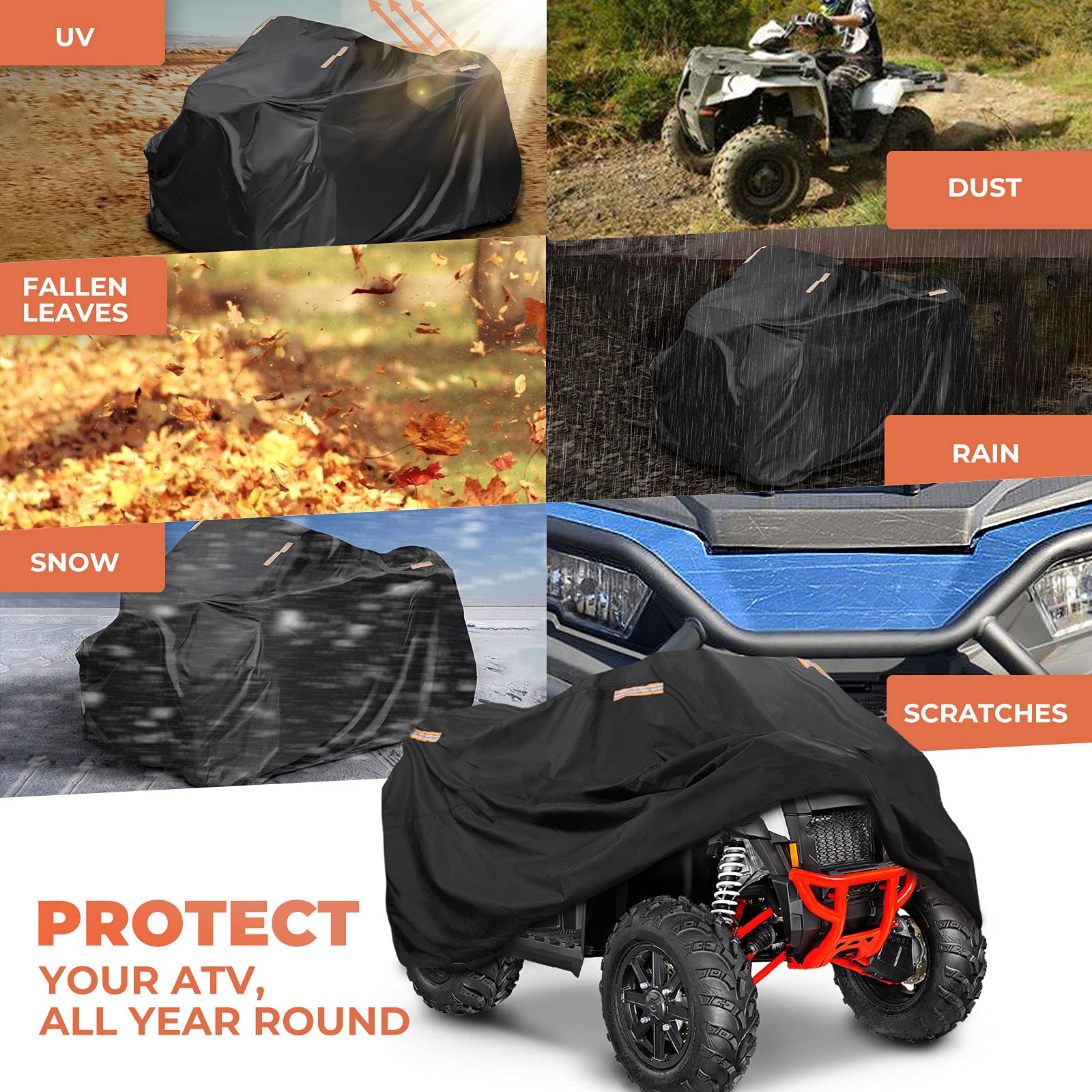 300D OXFORD Fabric 4 Reflective Strip Black ATV Cover L17997 - Image 8
