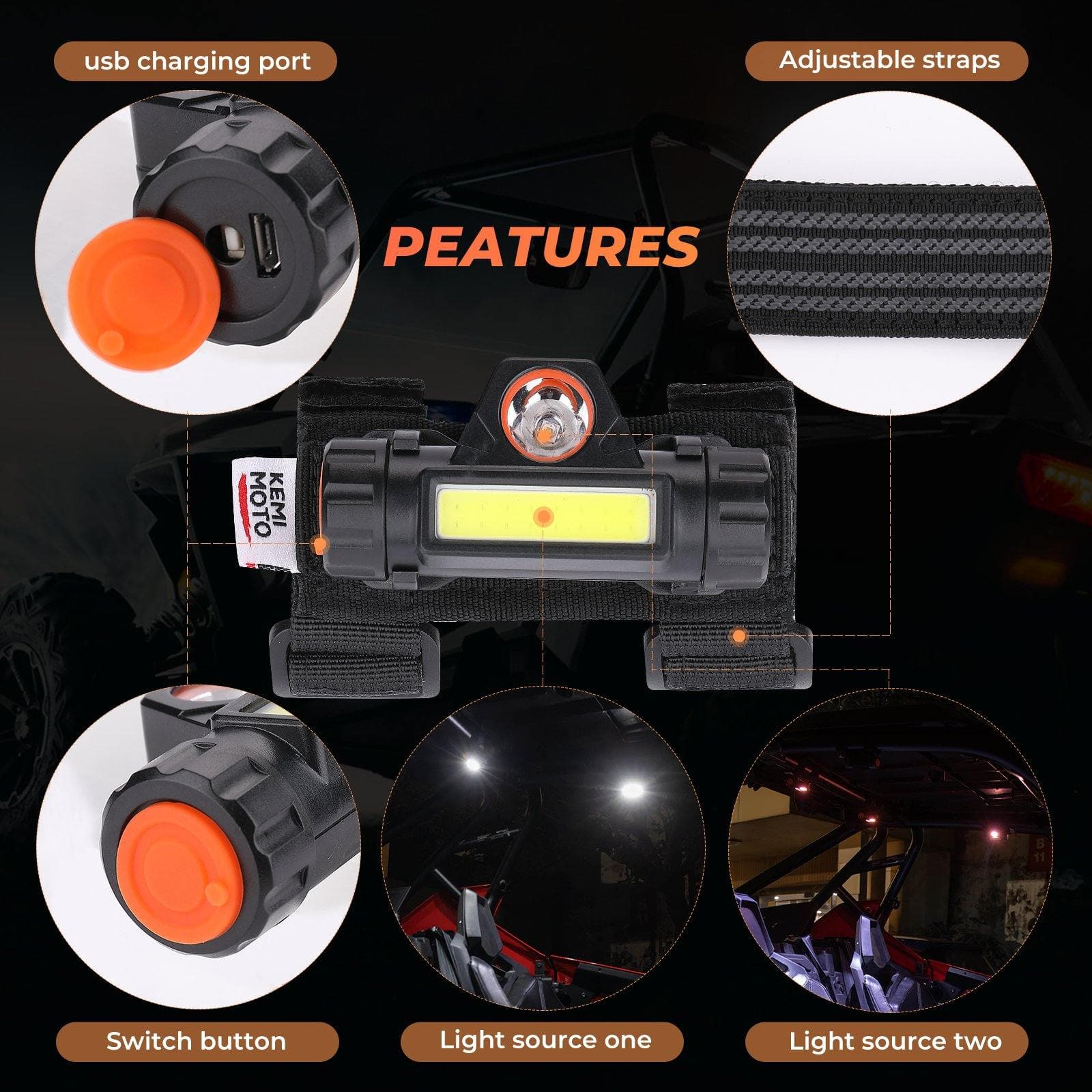 UTV Roll Bar Mount Interior Lights for 1.25''-2.0'' Roll bar - Image 4