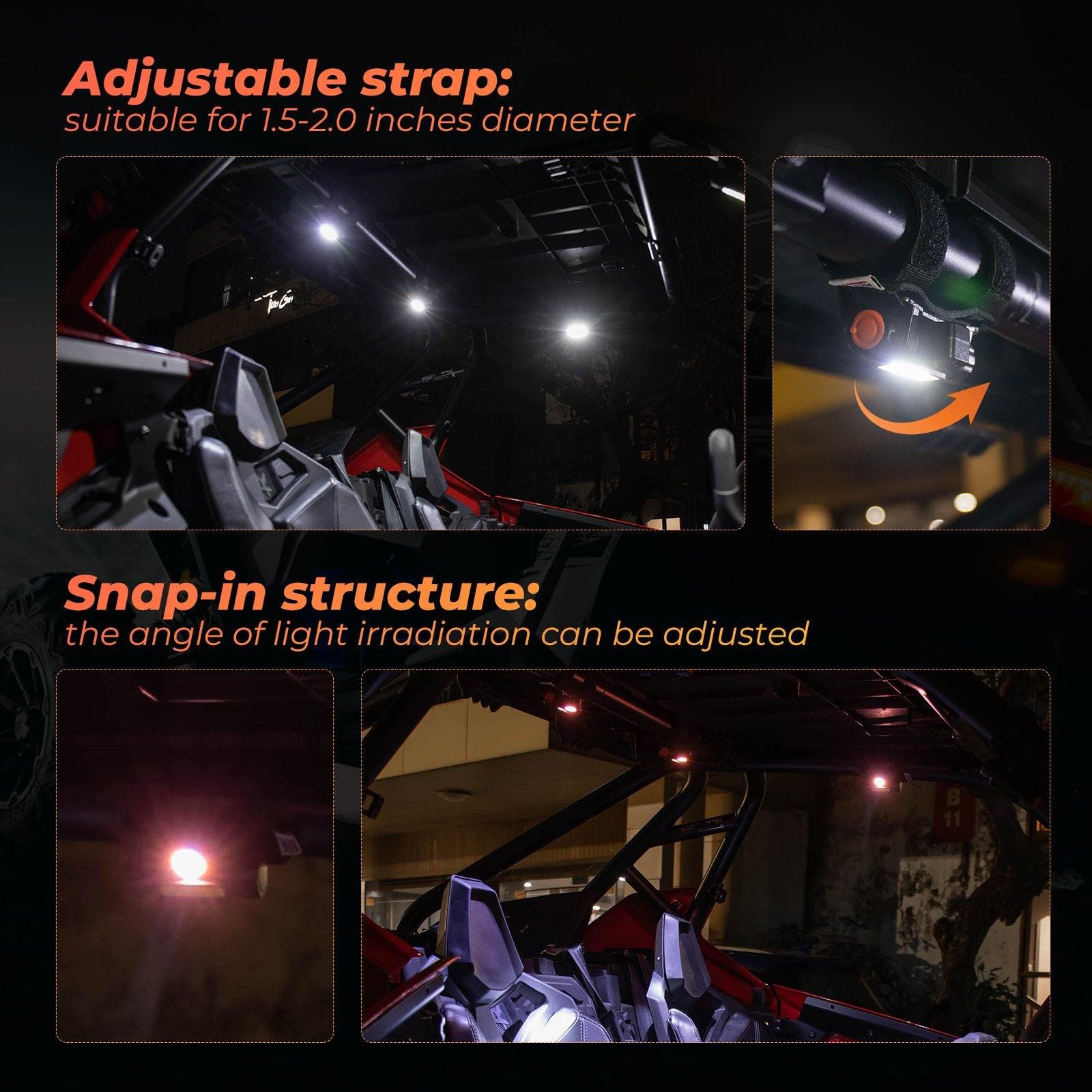UTV Roll Bar Mount Interior Lights for 1.25''-2.0'' Roll bar - Image 5
