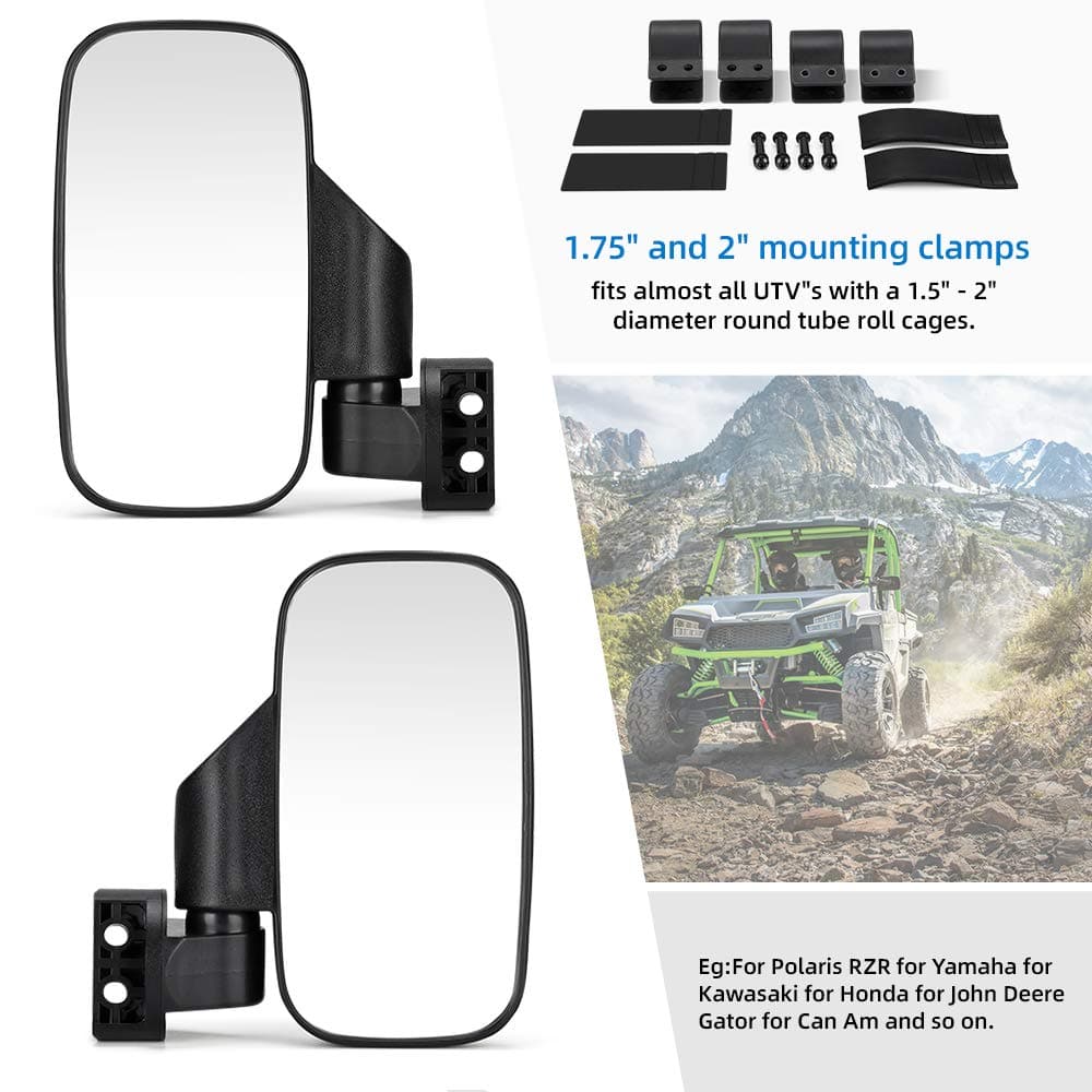 UTV Adjustable Rear View Mirror & Side Mirrors for 1.75"-2" Round Tube - Image 10