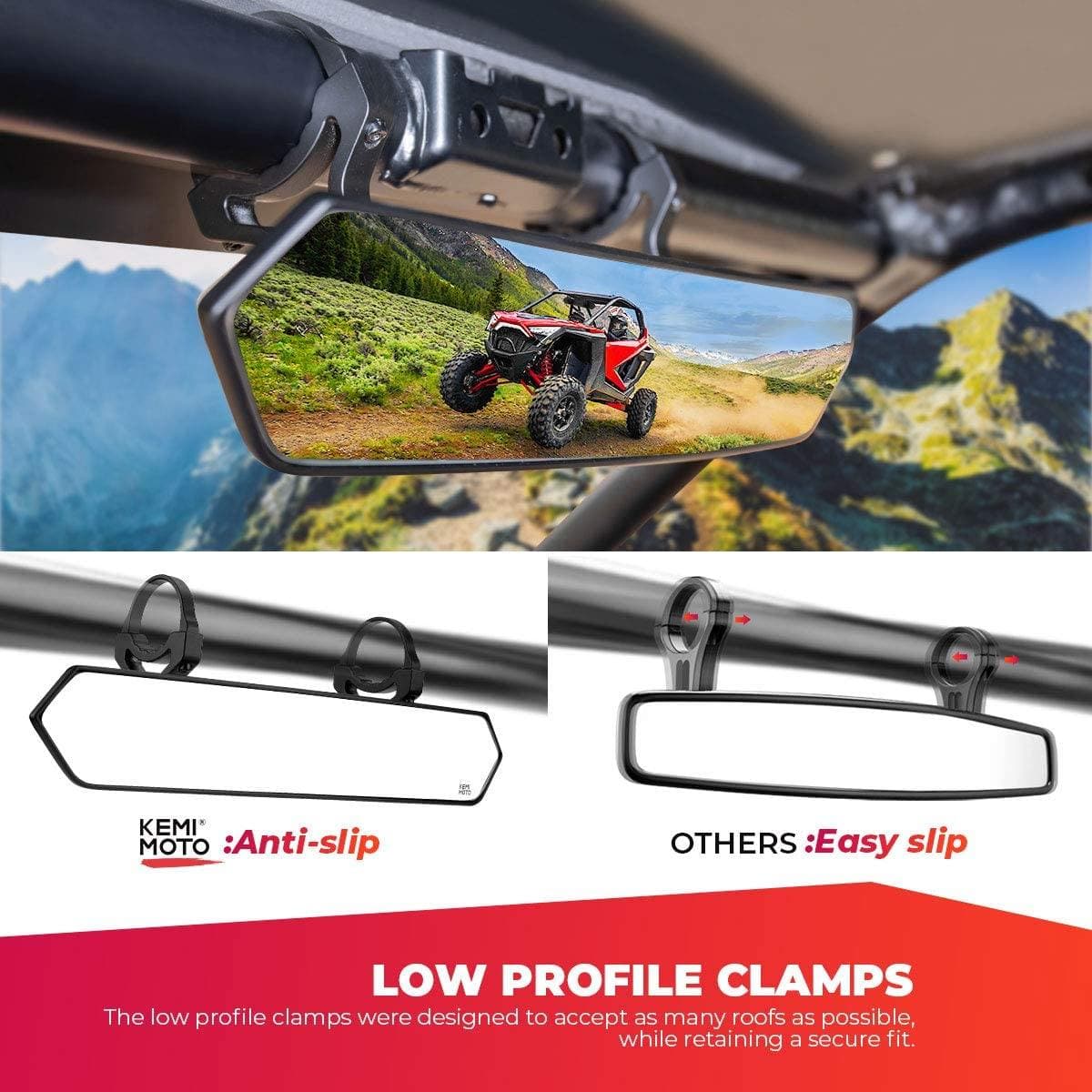 UTV Adjustable Rear View Mirror & Side Mirrors for 1.75"-2" Round Tube - Image 5