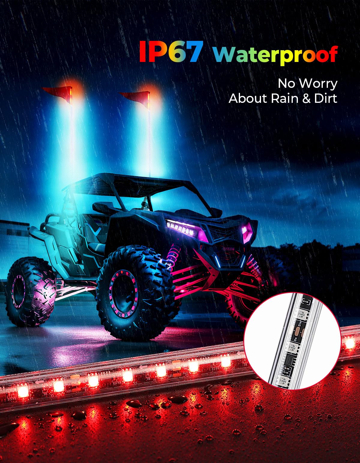 LED Whip Lights for ATV/UTV/RZR (5FT & RGB - 2Pcs) - Image 3