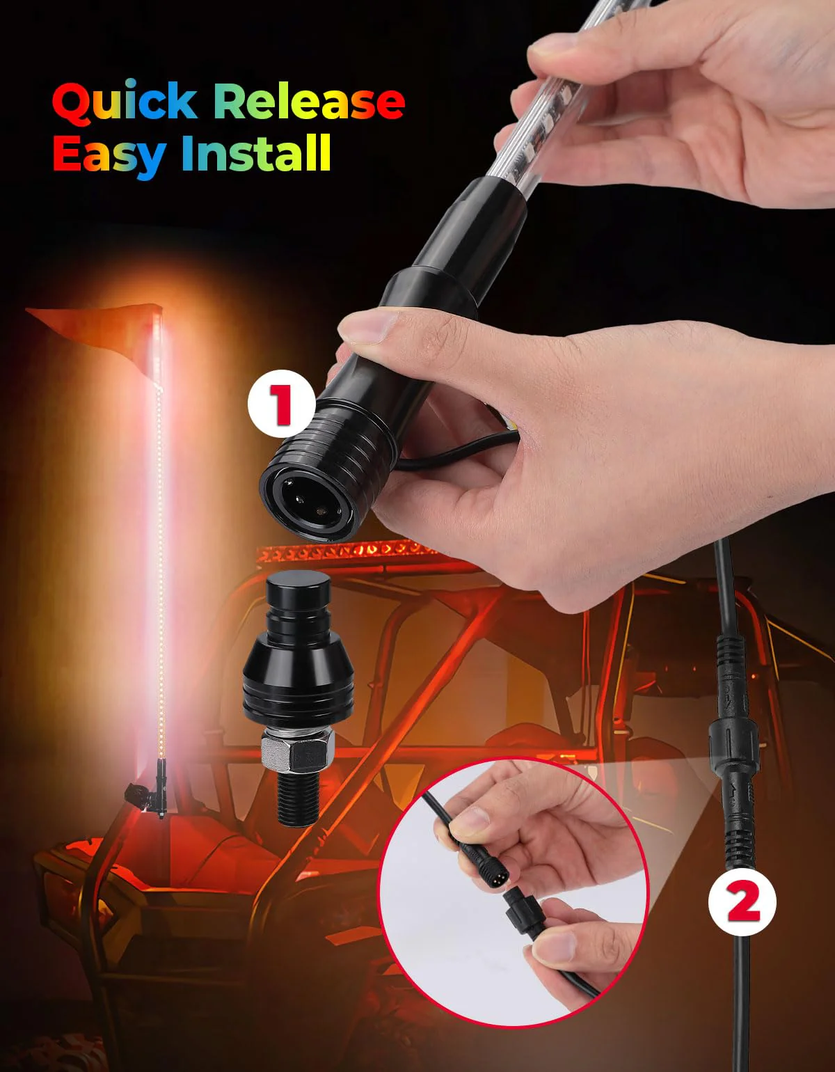 LED Whip Lights for ATV/UTV/RZR (5FT & RGB - 2Pcs) - Image 4