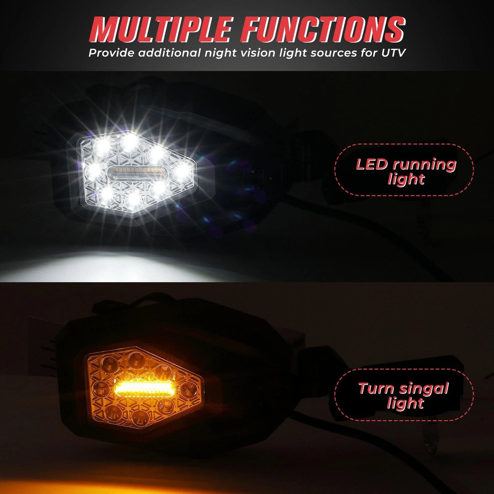UTV Side Mirrors with LED Turn Signal Lights for 1.6"-2" Roll Bar - Image 3