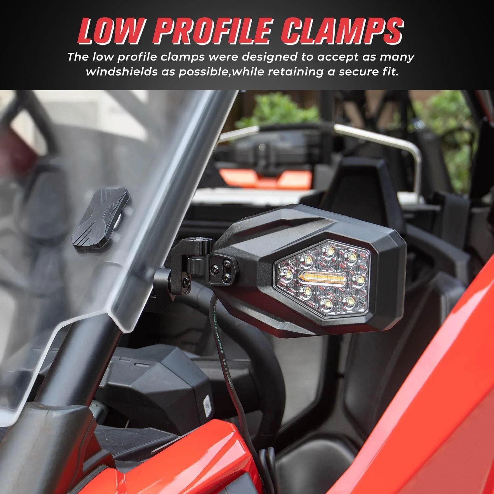 UTV Side Mirrors with LED Turn Signal Lights for 1.6"-2" Roll Bar - Image 4