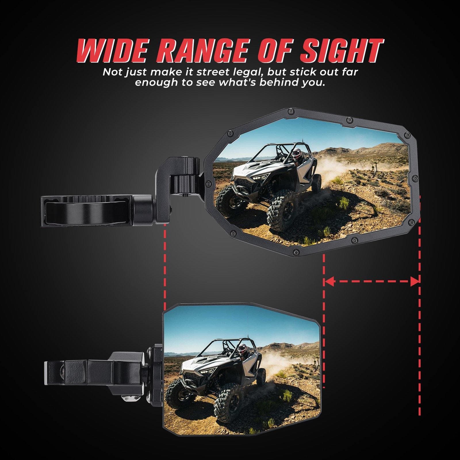 UTV Side Mirrors with LED Turn Signal Lights for 1.6"-2" Roll Bar - Image 6