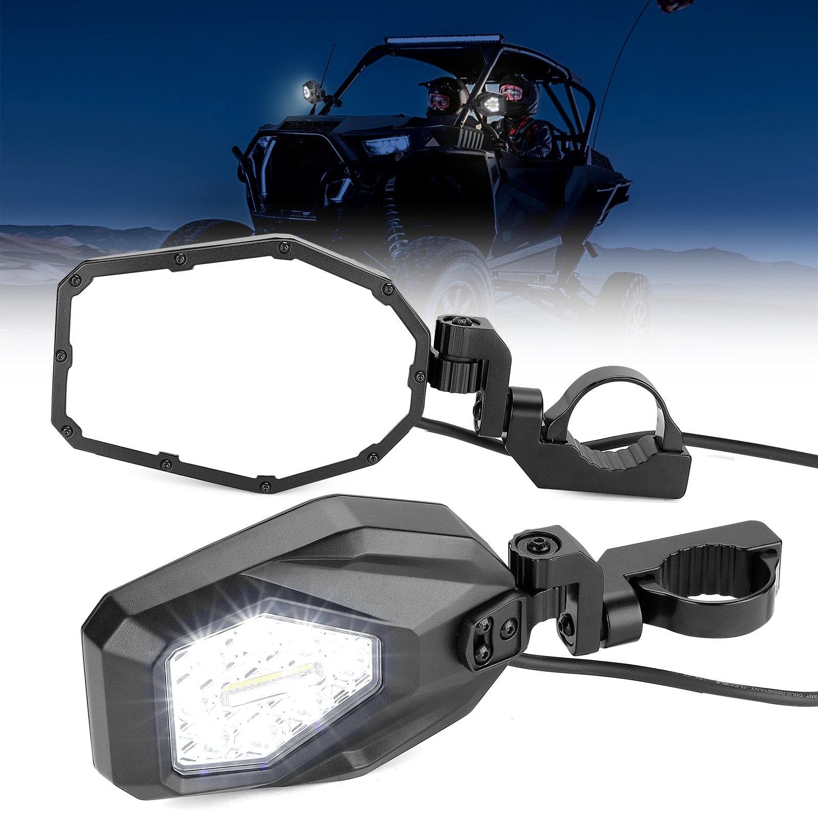 UTV Side Mirrors with LED Turn Signal Lights for 1.6"-2" Roll Bar - Image 8