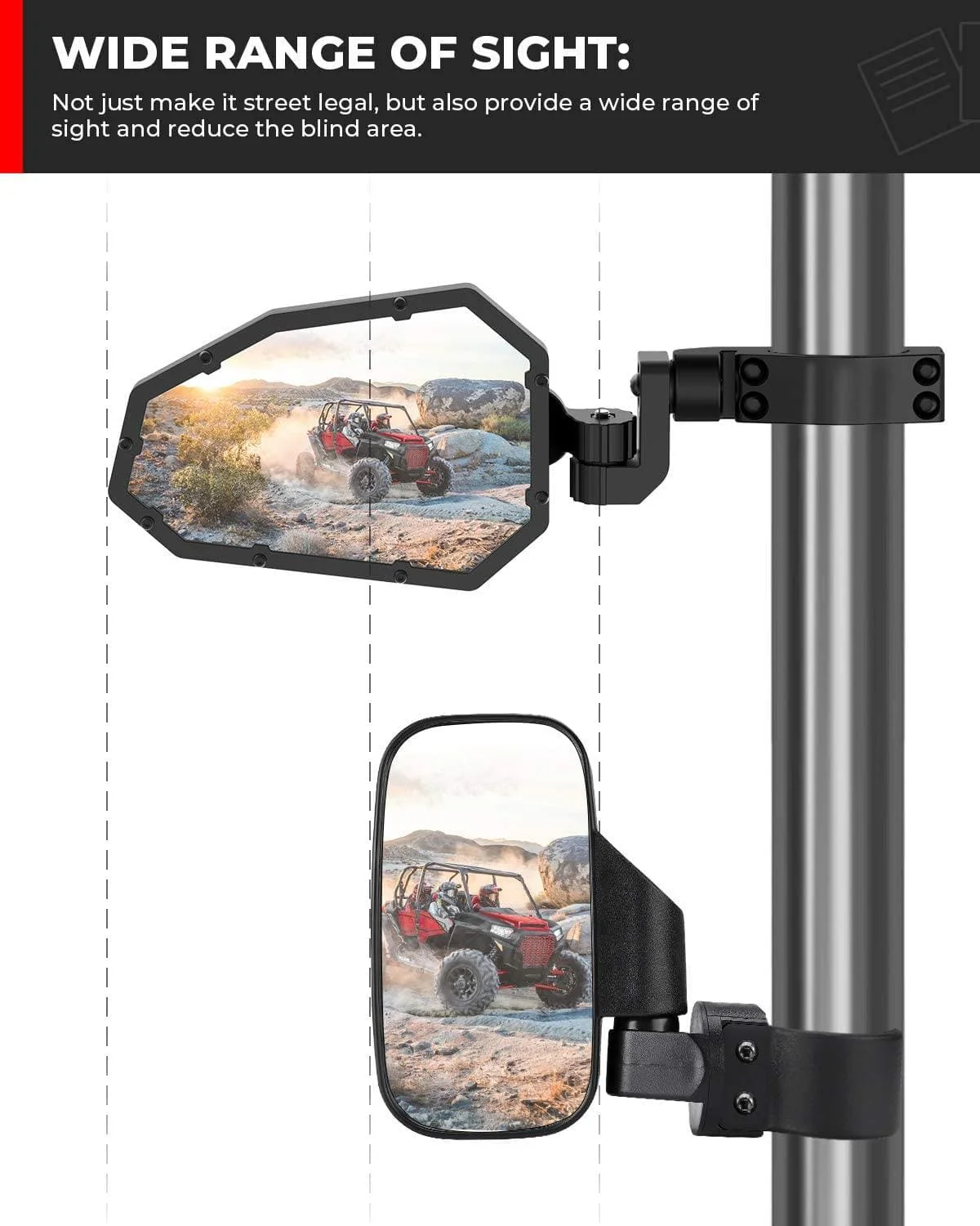 Rear View Side Mirror for 1.75"-2" roll bar - Image 6