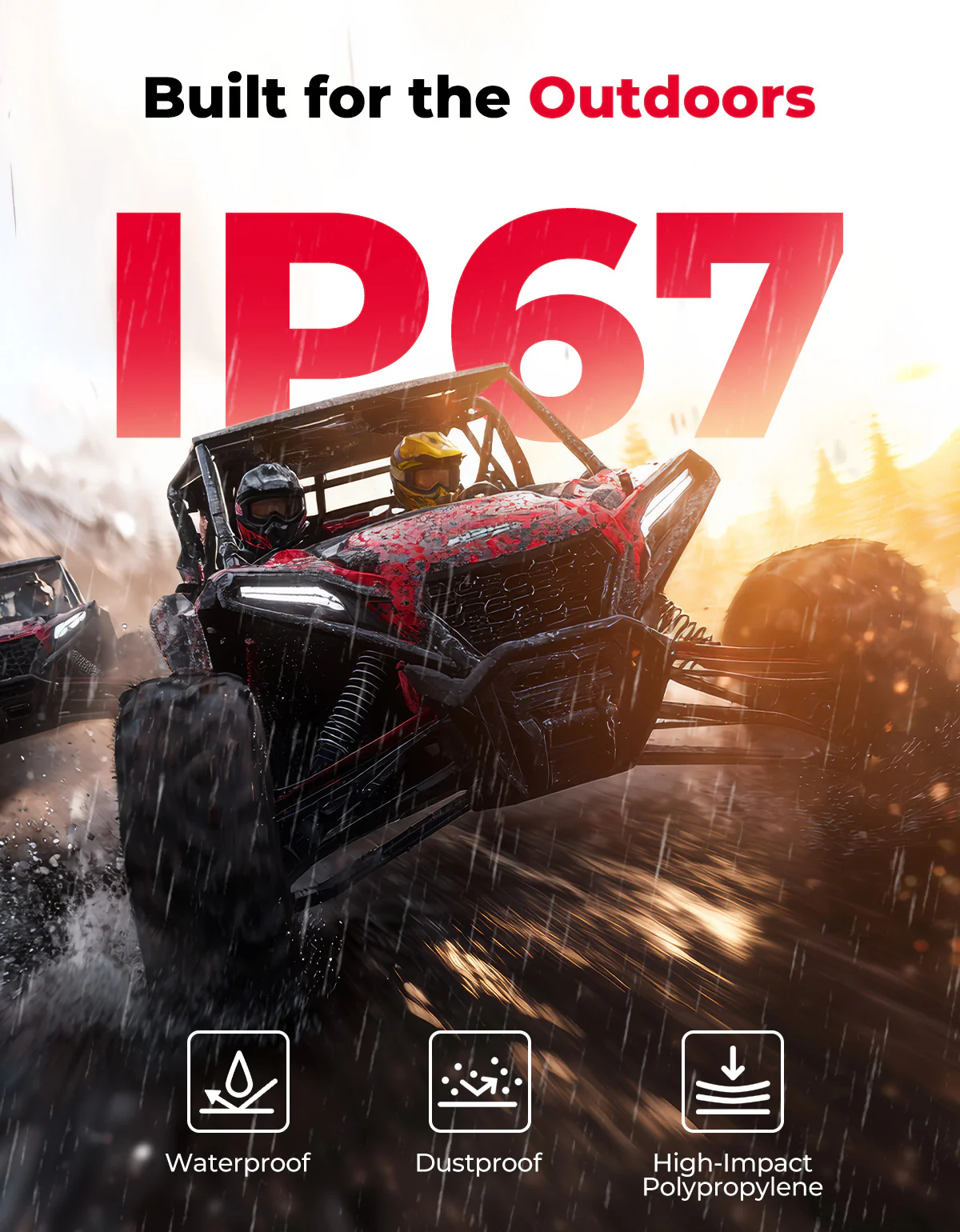 UTV Sound System 6.5 Inch Speakers Overhead Stereo Bluetooth Fits 1.625-1.9in Roll Cages - Image 4