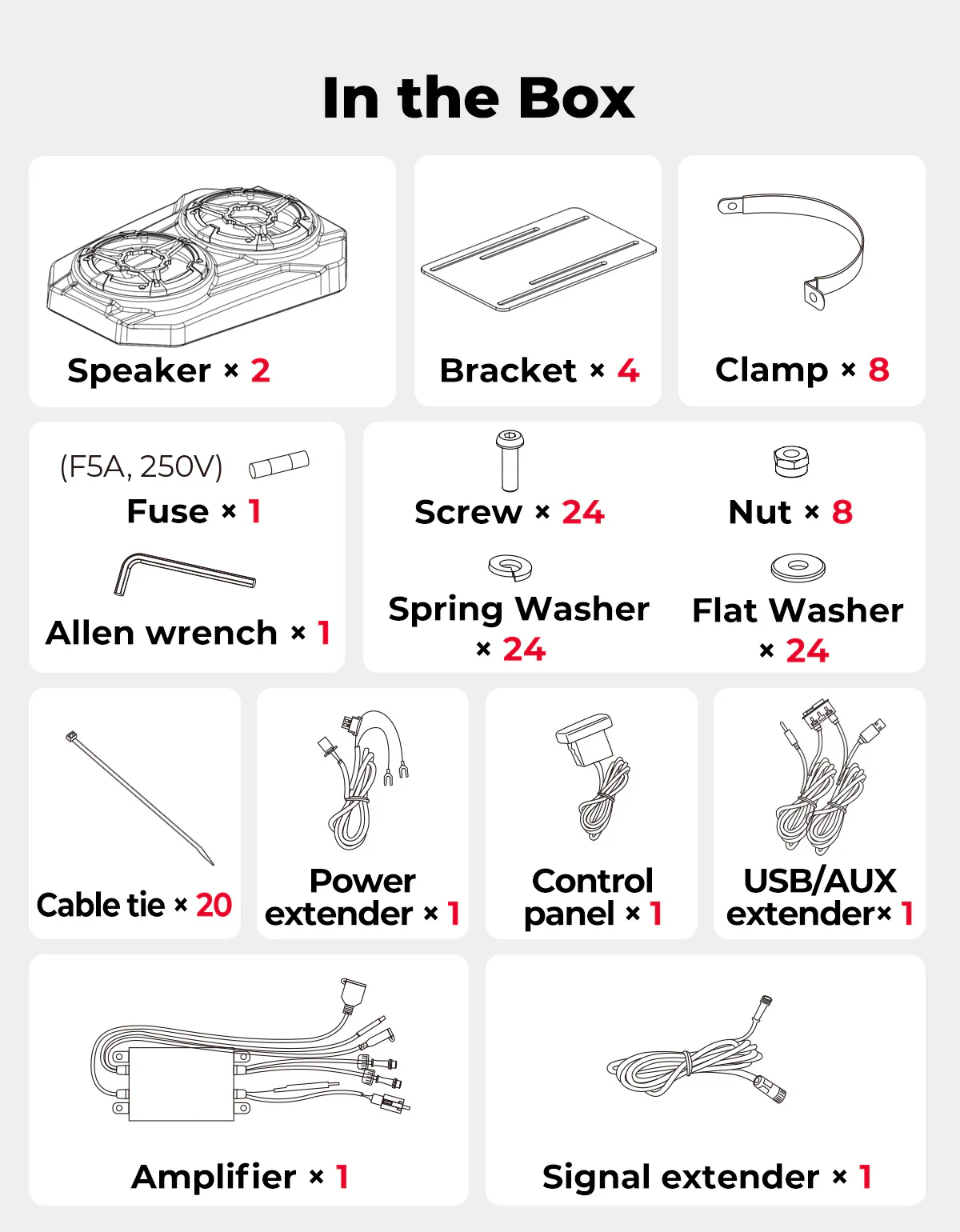 UTV Sound System 6.5 Inch Speakers Overhead Stereo Bluetooth Fits 1.625-1.9in Roll Cages - Image 8