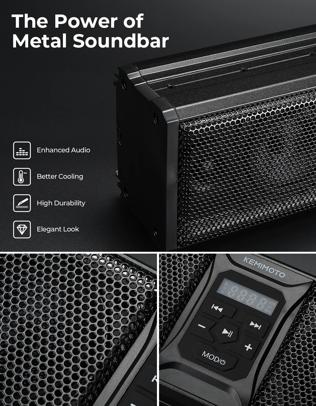 4 Speaker 16 Inch RGB Universal Sound Bar for 1.75''-2.25'' Roll Bar - Image 3