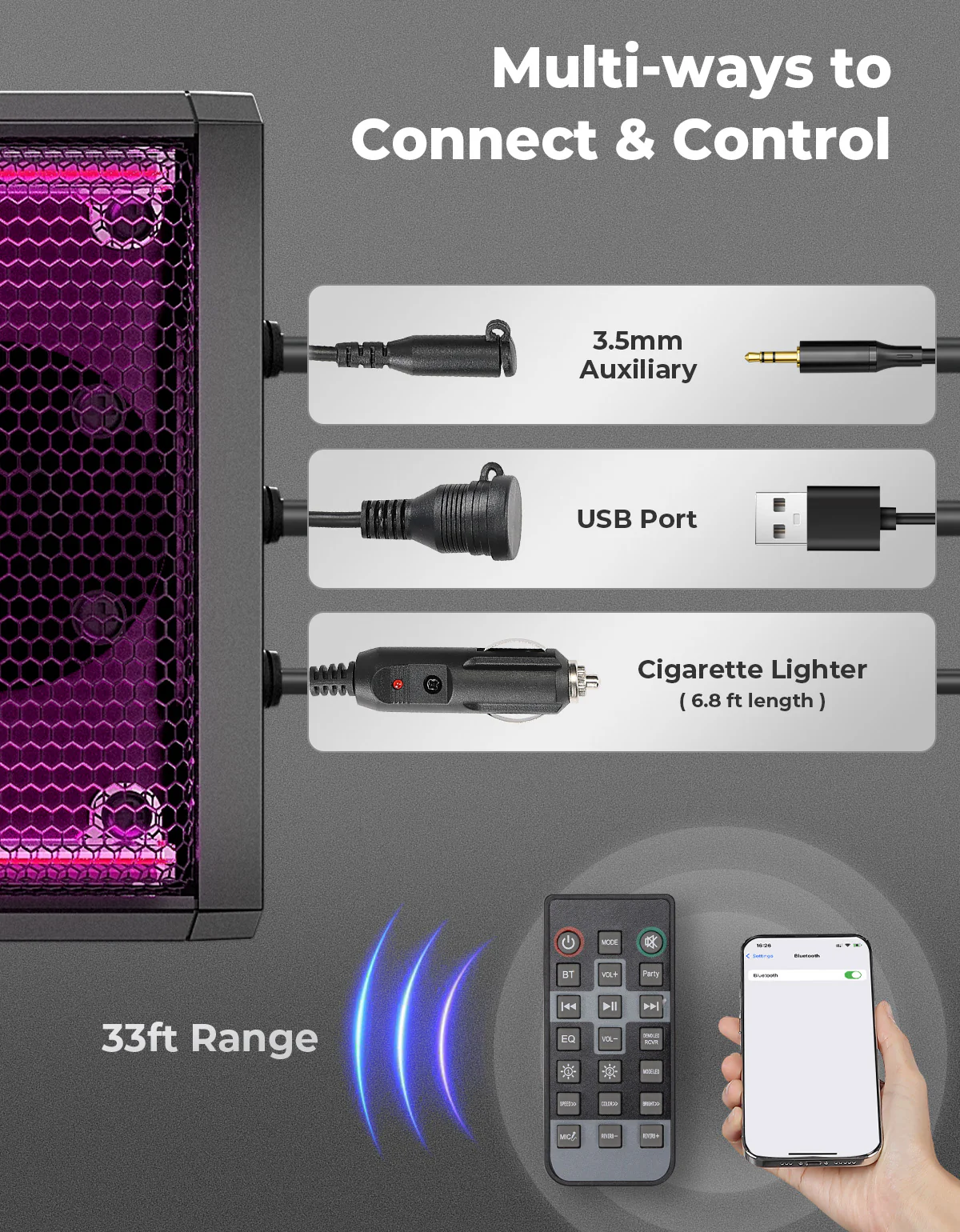 4 Speaker 16 Inch RGB Universal Sound Bar for 1.75''-2.25'' Roll Bar - Image 6