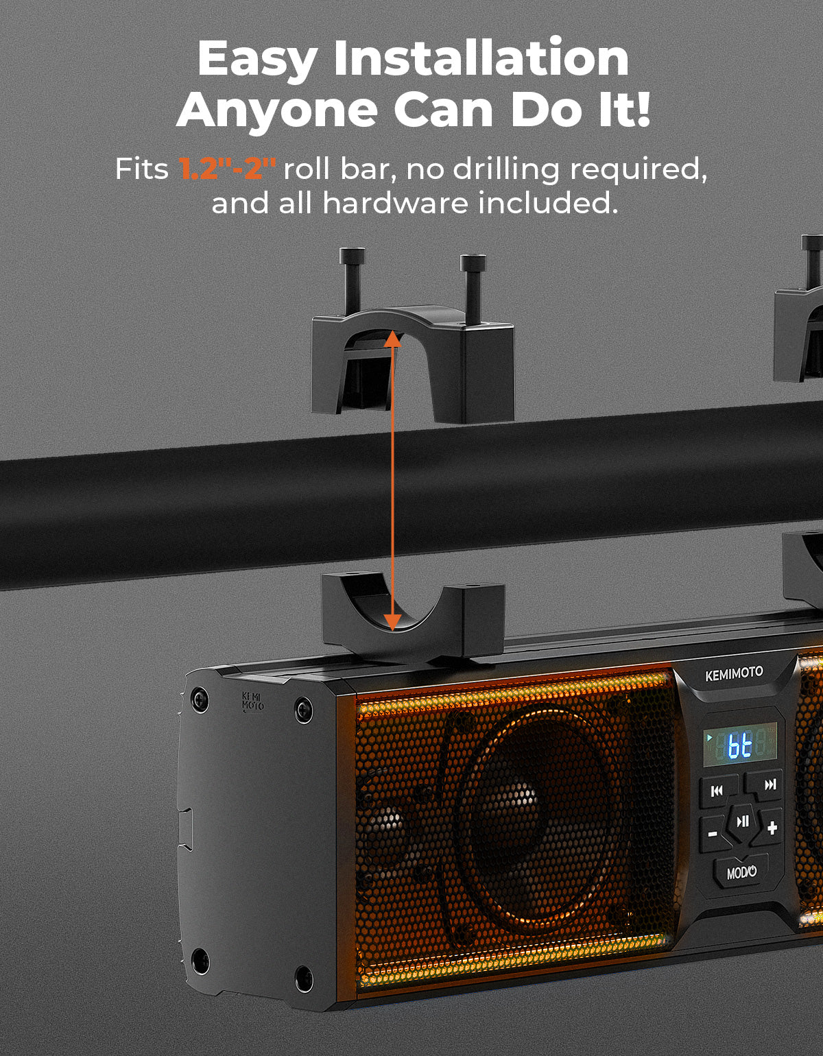 4 Speaker 16 Inch RGB Universal Sound Bar for 1.75''-2.25'' Roll Bar - Image 7