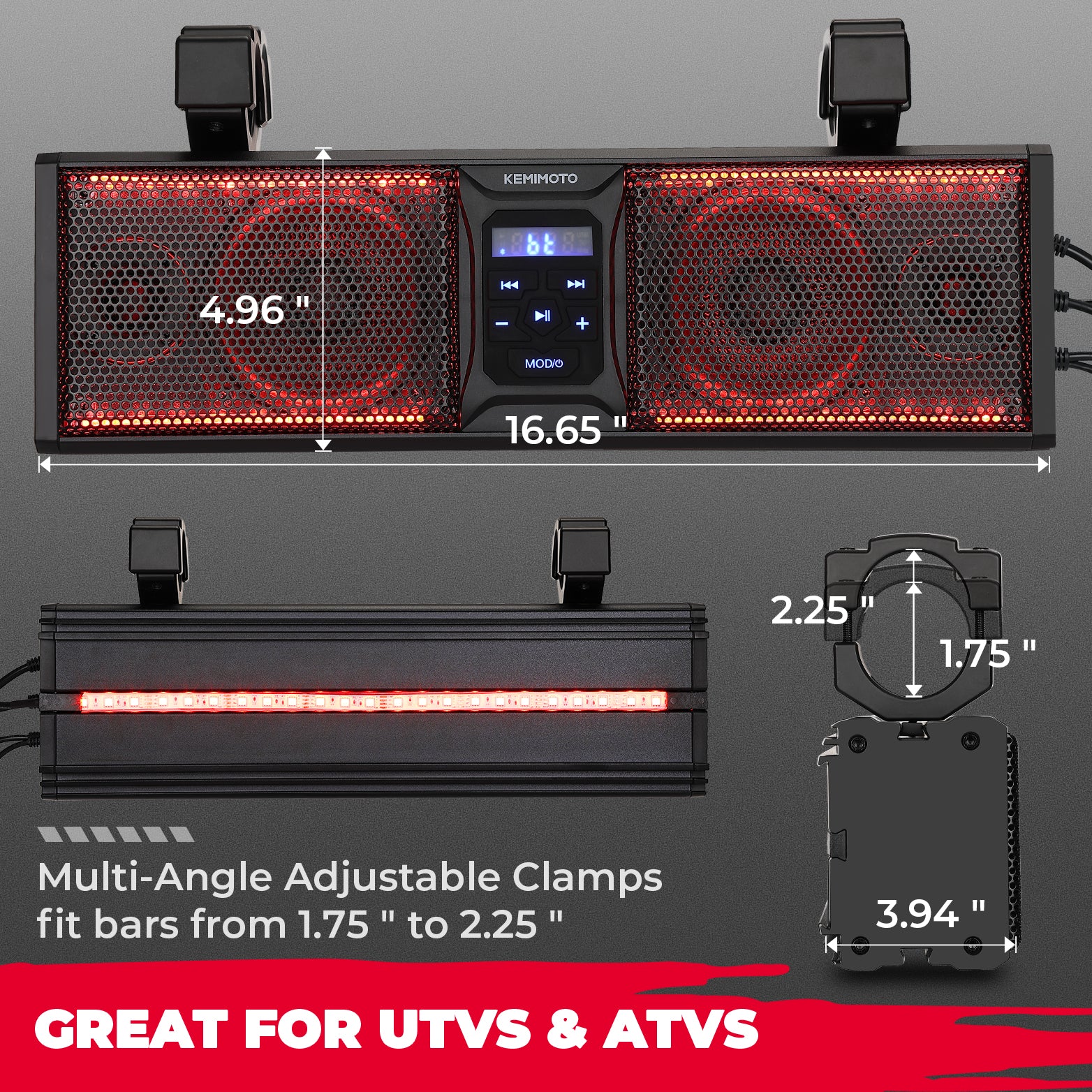 4 Speaker 16 Inch RGB Universal Sound Bar for 1.75''-2.25'' Roll Bar - Image 8